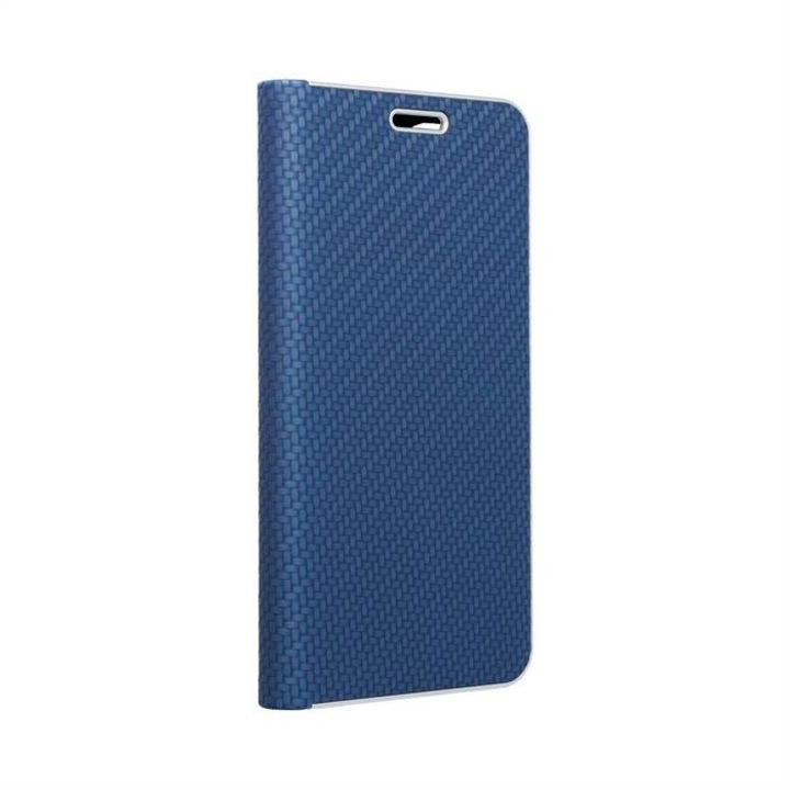 Luna Carbon elegáns karbon mintás flipes oldalra nyíló telefontok, alumínium élekkel - Xiaomi Mi 11 Lite 5G / Mi 11 Lite LTE ( 4G ) / Mi 11 Lite NE"", Kék