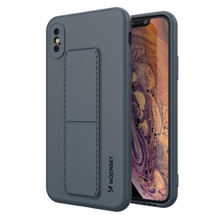 Wozinsky kitámasztható tok Flexible Silicone telefontok egy Stand Iphone XS / iPhone X Navy Blue