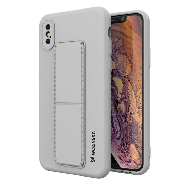 Wozinsky kitámasztható tok Flexible Silicone telefontok egy stand iPhone XS / iPhone X Gray