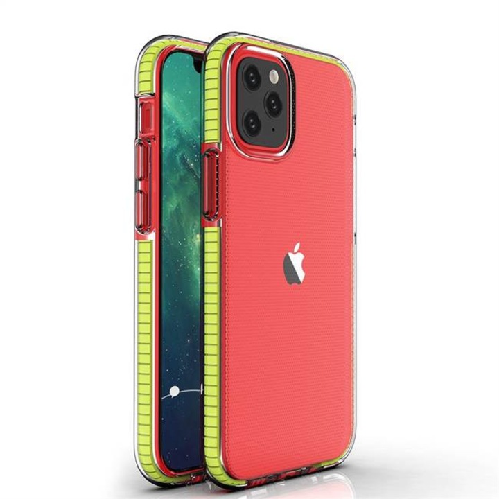 Spring tok világos TPU gél védőburkolat színes kerettel iPhone 12 Pro / iPhone 12 sárga telefontok
