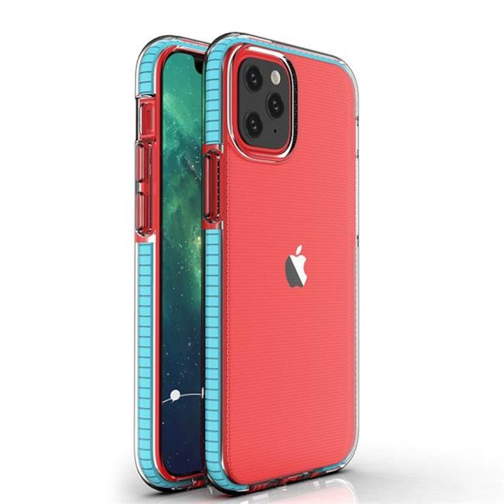 Spring tok világos TPU gél védőburkolat színes kerettel iPhone 12 Pro / iPhone 12 világoskék telefontok