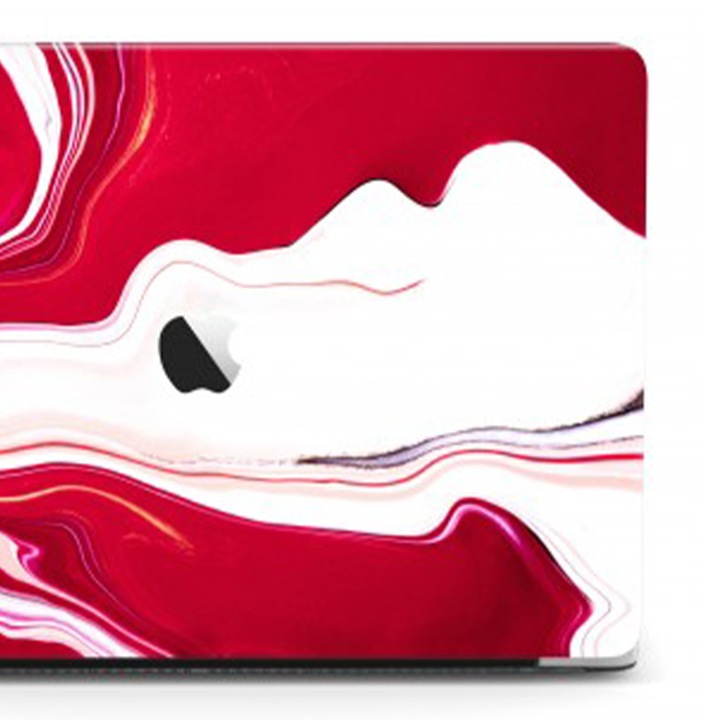 Калъф за лаптоп за Apple MacBook 12 2015, защита с нова технология, смарт дизайн, пълно залепване, лесен монтаж, мрамор, червен