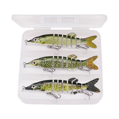 Set 3 voblere articulate pentru stiuca, 8 segmenti, Fishingbox, 10cm, 8.7gr, sinking, multicolor