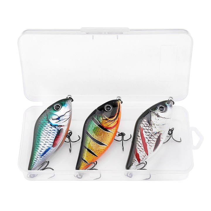 Set 3 voblere Jerkbait slider 6cm 13g de sinking, scufundatoare, pentru stiuca, diferite culori
