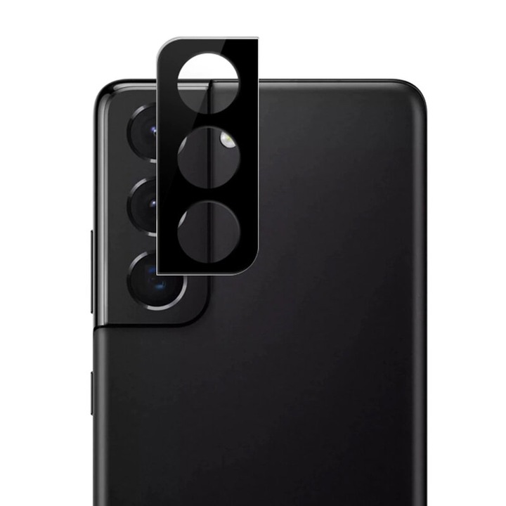 Folie protectie camera pentru Samsung Galaxy S22 Plus, structura metal cu sticla securizata, duritate 9H, Negru-Transparent, KOF-BBL5304