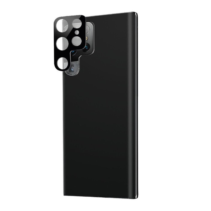 Folie protectie camera foto compatibila cu Samsung Galaxy S22 Ultra, metal cu sticla securizata, Negru