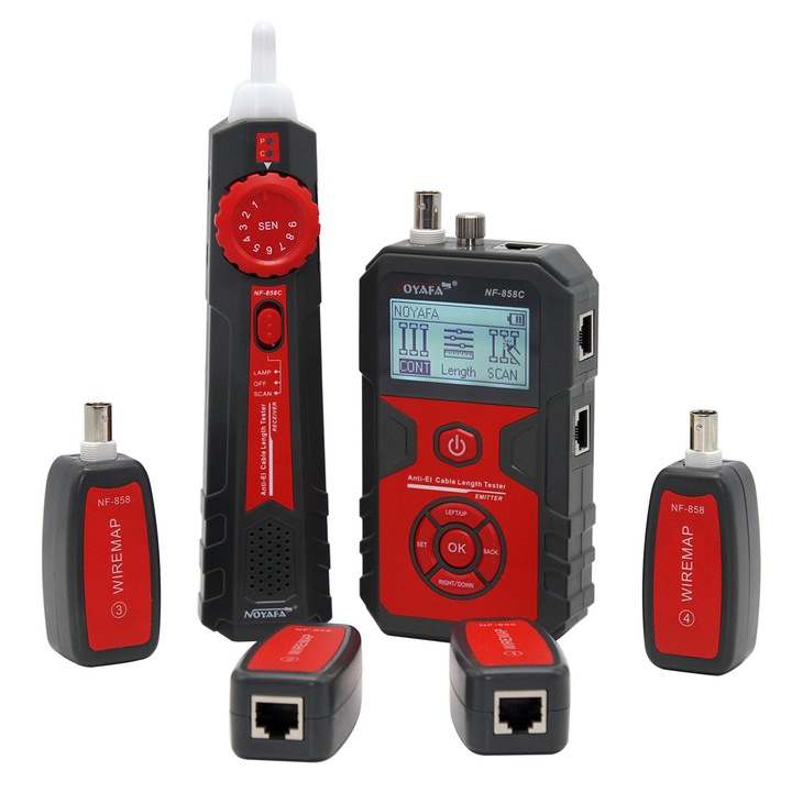 Tester cablu, Noyafa, NF-858C, de urmarire pentru detectarea tensiunii in cablul LAN, masurarea lungimii si starii cablului