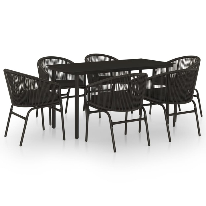 Set de servit masa pentru gradina vidaXL, 7 piese, negru, 29.36 kg 3099224