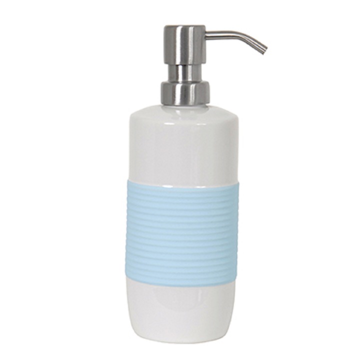 Dispenser sapun lighid ceramic Moreea alb-bleu 7.5 x 20.5 cm