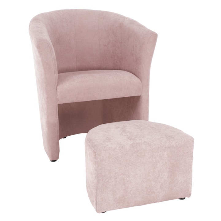 Комплект фотьойл с табуретка, розова текстилна тапицерия Rose 65x60x77 см