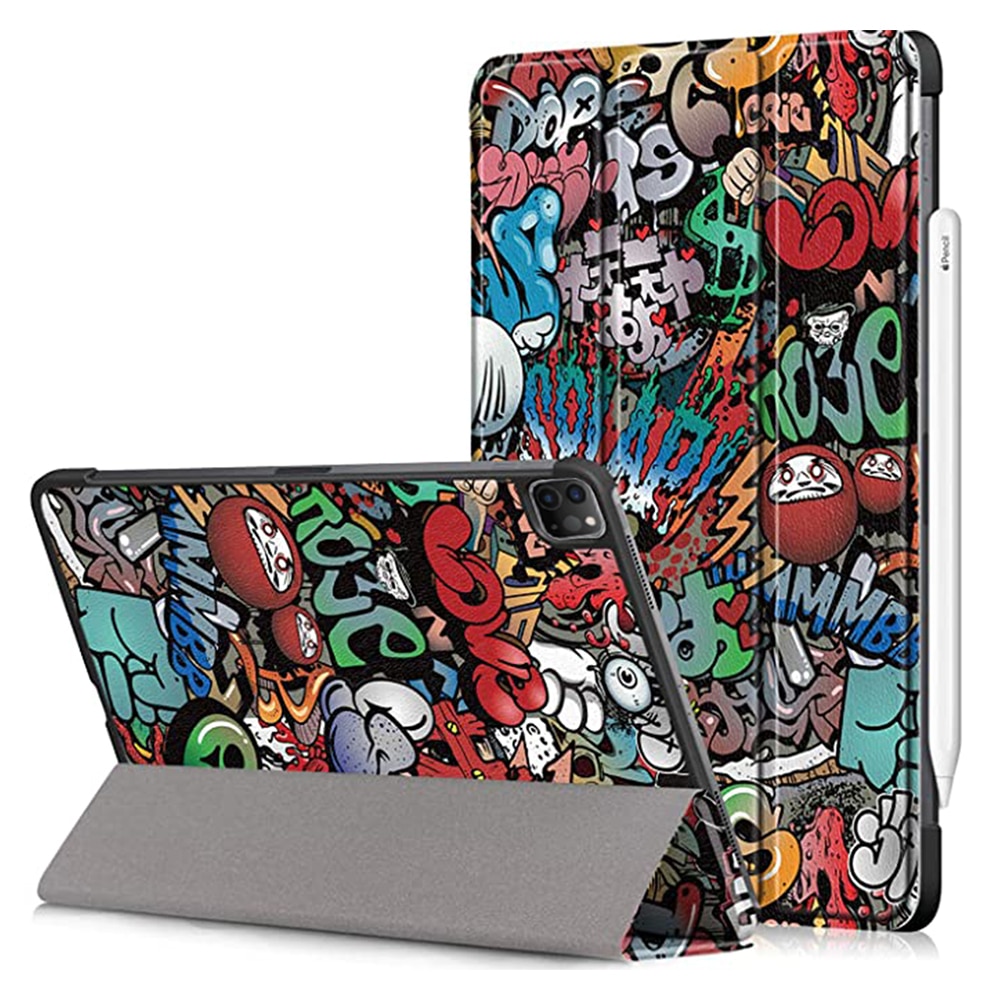 Husa book cover compatibila cu iPad Pro 11 inch 2018 - 2021, pliabila din piele ecologica graffiti design, Multicolor