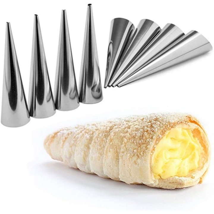 Set 8 conuri, duiuri, forme conice, rulouri, din inox pentru prajituri, cornulete sau cornete, marime mare 14cm, Onuvio™