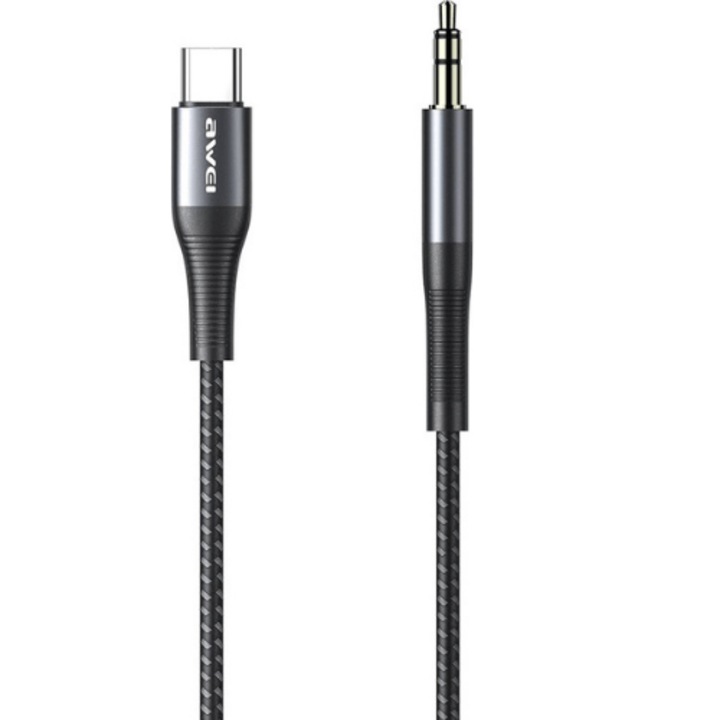 Cablu audio, Awei, 1 x USB-C/ 1 x Jack 3.5 mm, 1 m, Negru