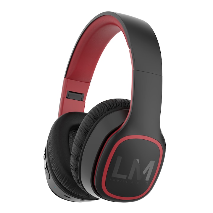 Louise&Mann Bluetooth fejhallgató, 30 óralejátszási idő, Bluetooth 5.0, Érintésérzékelő gomb, vezeték nélküli, fül köré illeszkedő, összehajtható, Piros