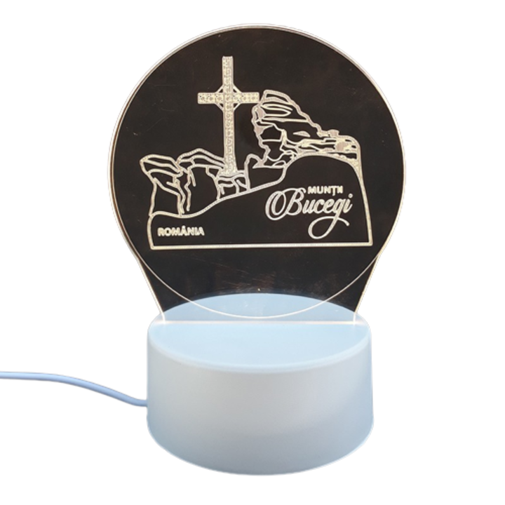 Veioza din plastic, cu led si incarcare prin USB, cu puncte de atractie din Muntii Bucegi, M2, 13x17 cm