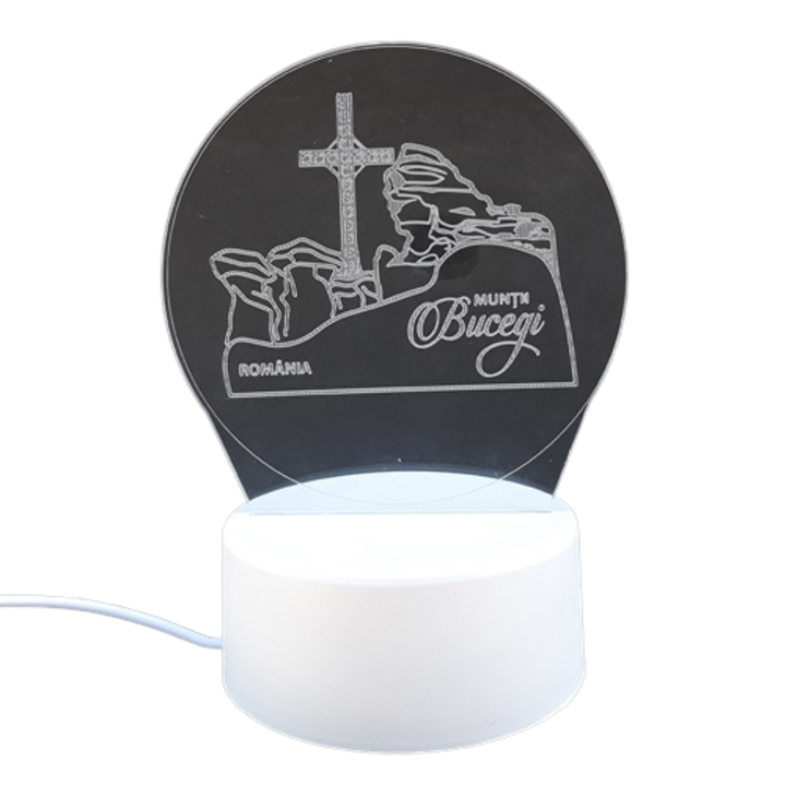 Veioza din plastic, cu led si incarcare prin USB, cu puncte de atractie din Muntii Bucegi, M1, 13x17 cm