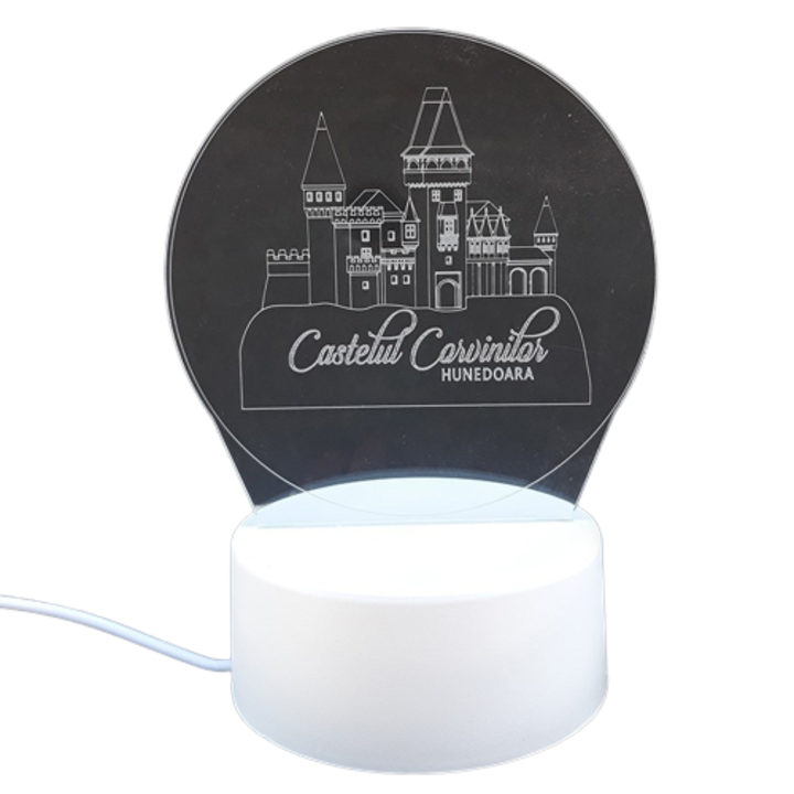 Veioza din plastic, cu led si incarcare prin USB, cu Castelul Corvinilor, M1, 13x17 cm