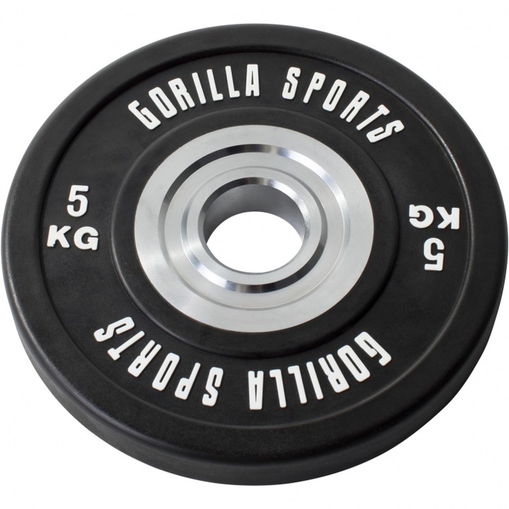 Disc Olimpic Bumper Profesional, Gorilla Sports, Negru, 5 KG
