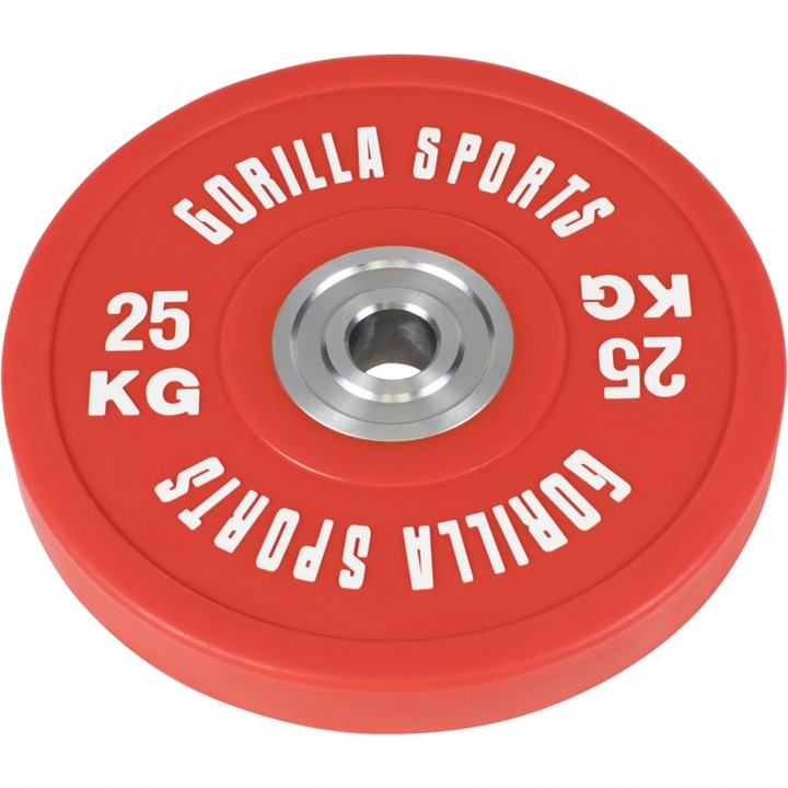 Disc Olimpic Bumper Profesional, Gorilla Sports, Rosu, 25 KG