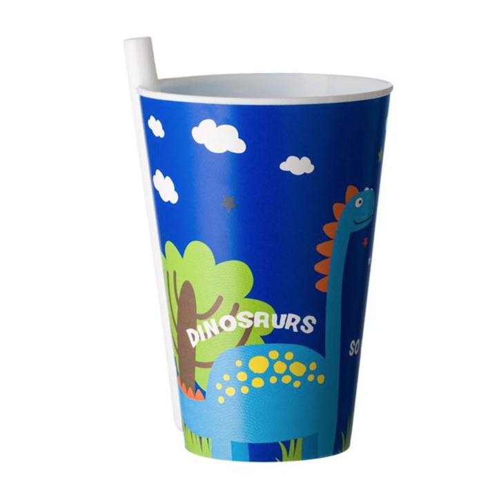 Műanyag csésze nem eltávolítható szívószállal, 400 ml, dinoszaurusz, JMB-BBL5294