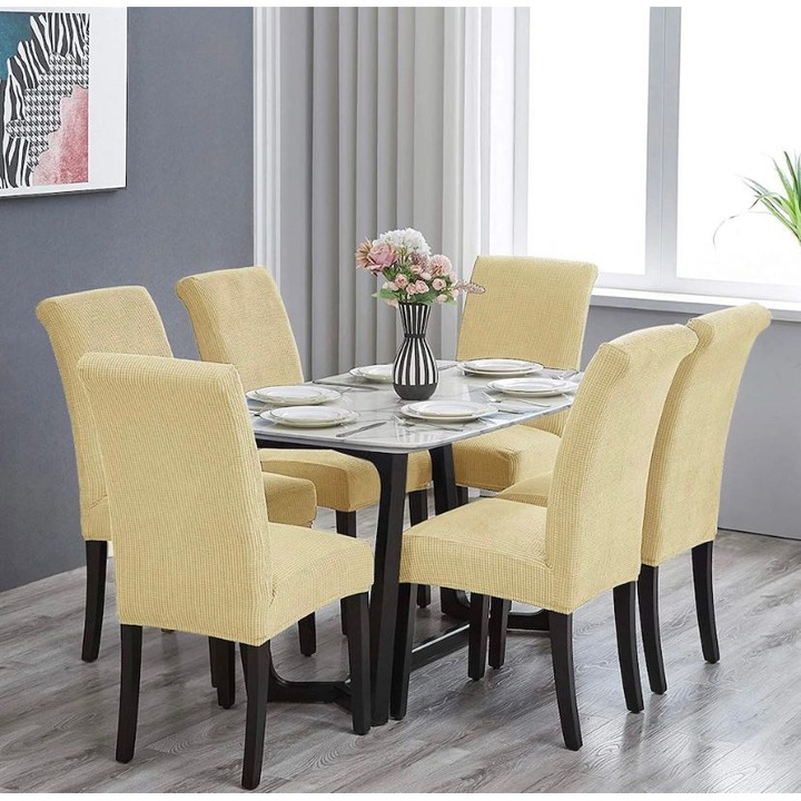 Set 6 huse pentru scaune, universale, Culoare Crem