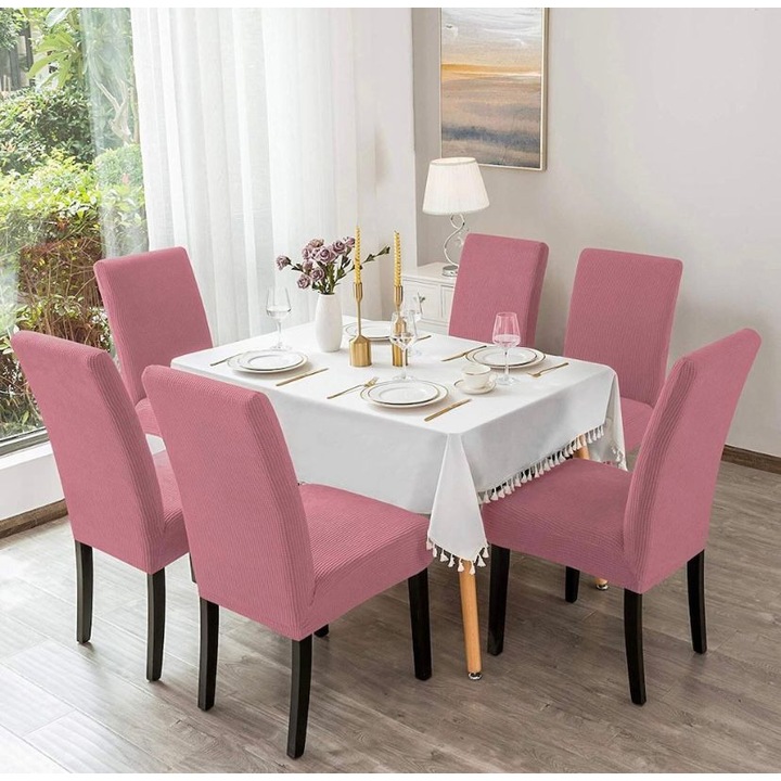 Set 6 huse pentru scaune, universale, Culoare Roz