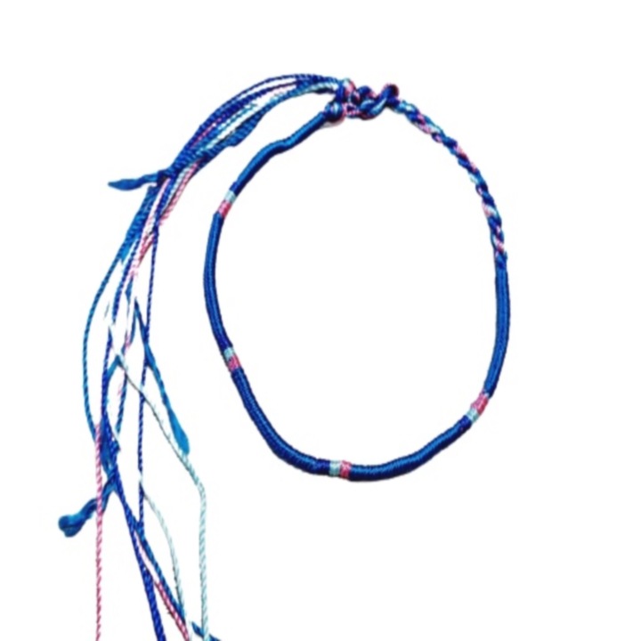 Bratara reglabila de mana, realizata manual din snur de matase, turcoaz