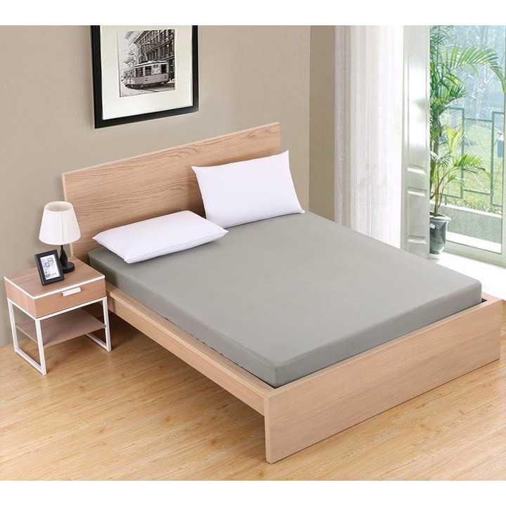 Cearceaf de pat cu elastic din bumbac ranforce 100% 240 x240 cm gri deschis