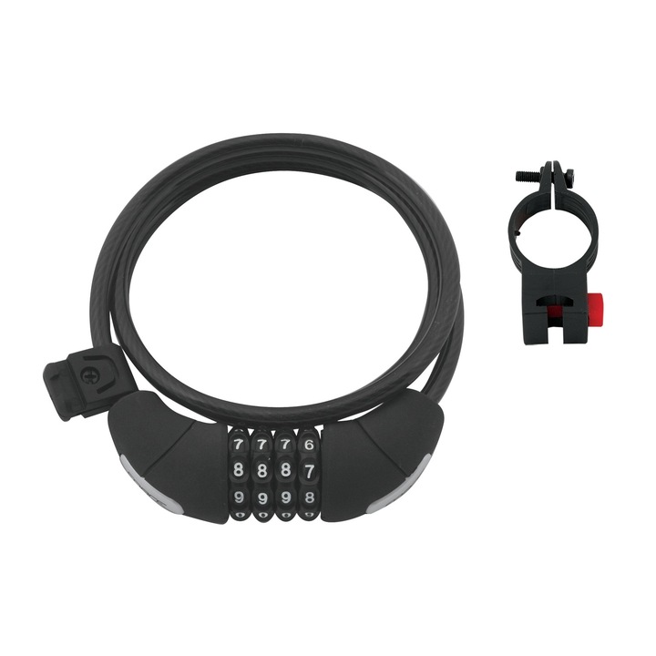 Lopásgátló Force Lux spirálkód 120cm/8mm fekete támasztékkal