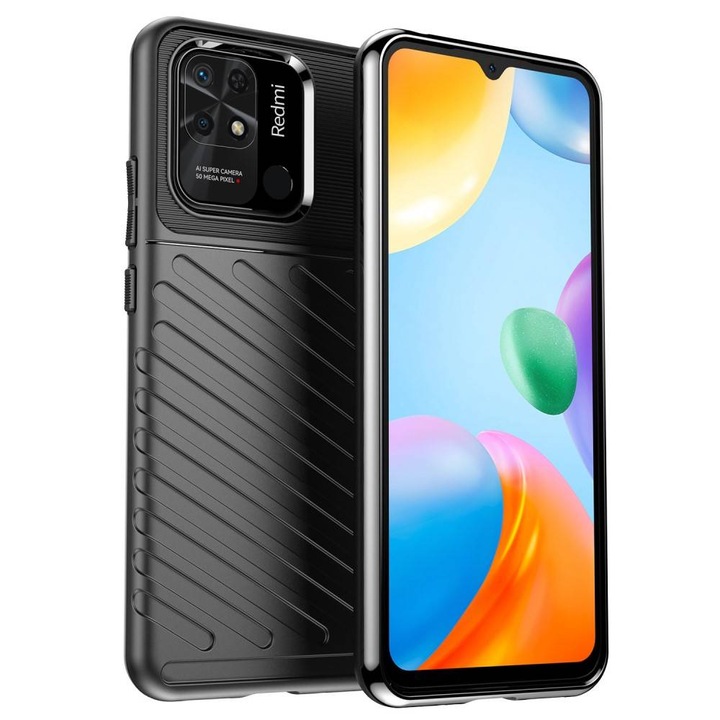 Защитен калъф за Xiaomi Redmi 10C, Xtreme Carbon Design, Feel the Texture, Shield Thunder, AZIAO Protection, черен