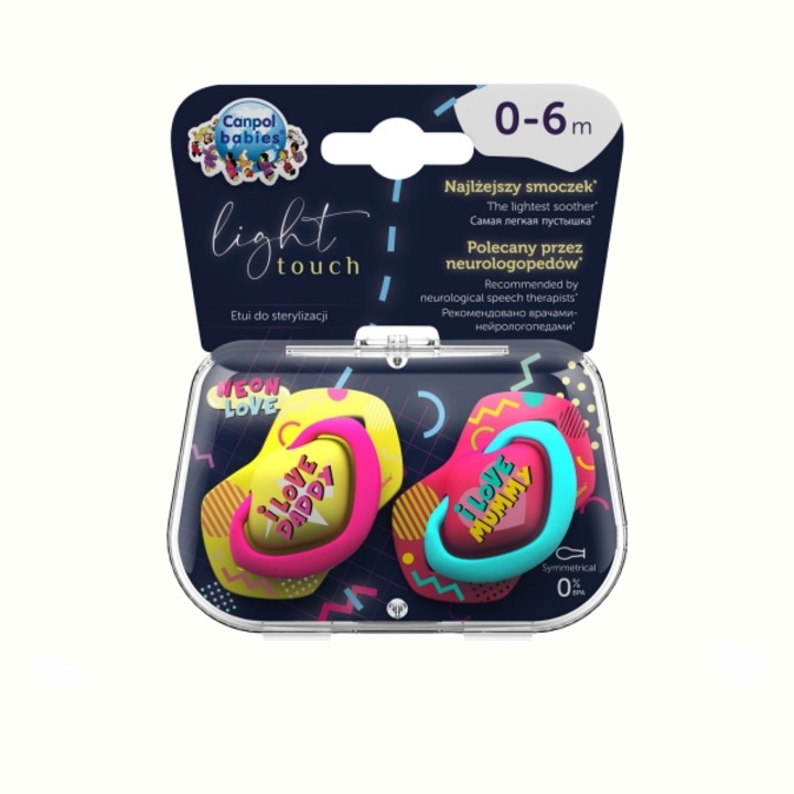 Симетрична силиконова залъгалка Neon Love, 2бр., 0-6 месеца, 22/652, Pin, Canpol Babies