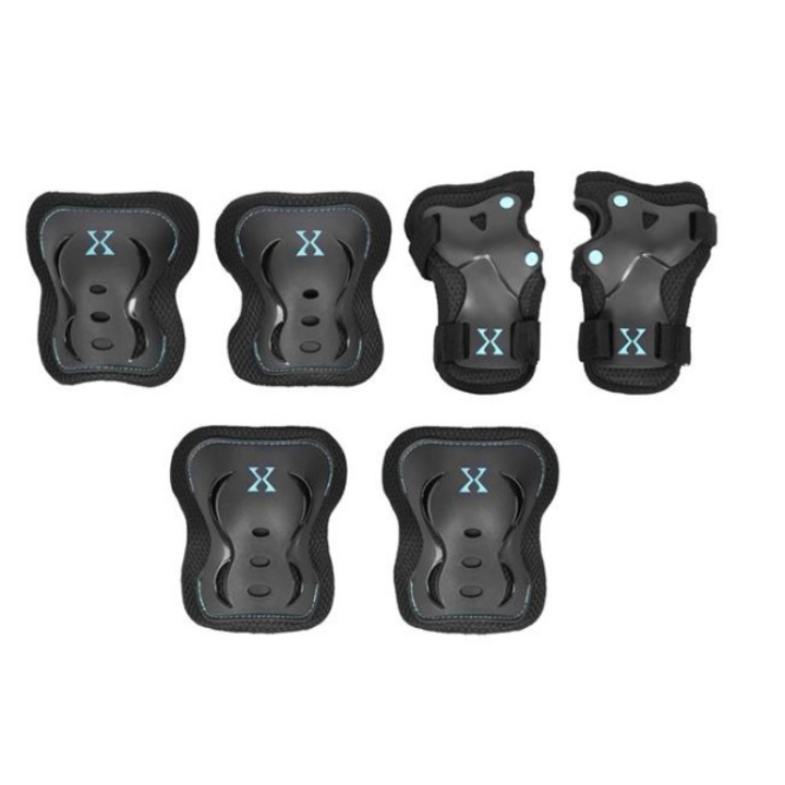 Set protectii corporale, Nils, Plastic/Spuma, 6 elemente, Velcro, Marimea L, Negru/Verde menta