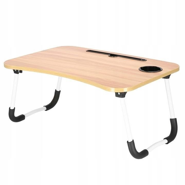 Springos Összecsukható laptop asztal, MDF, fém, PE, 60x40x27 cm, natúr