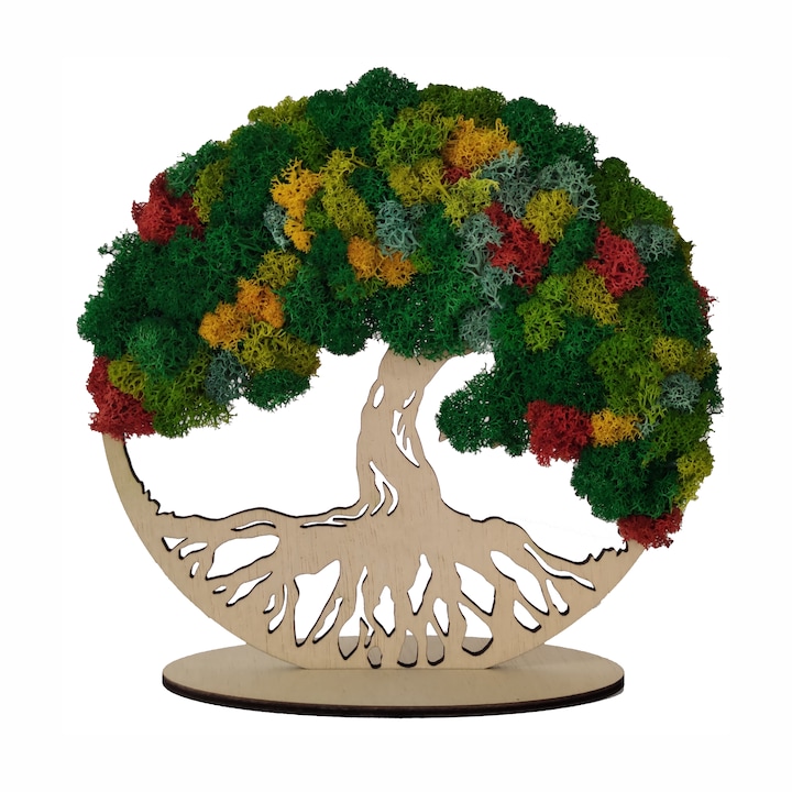 Tablou copacul vietii cu licheni naturali stabilizati, 20 cm, rama lemn natur