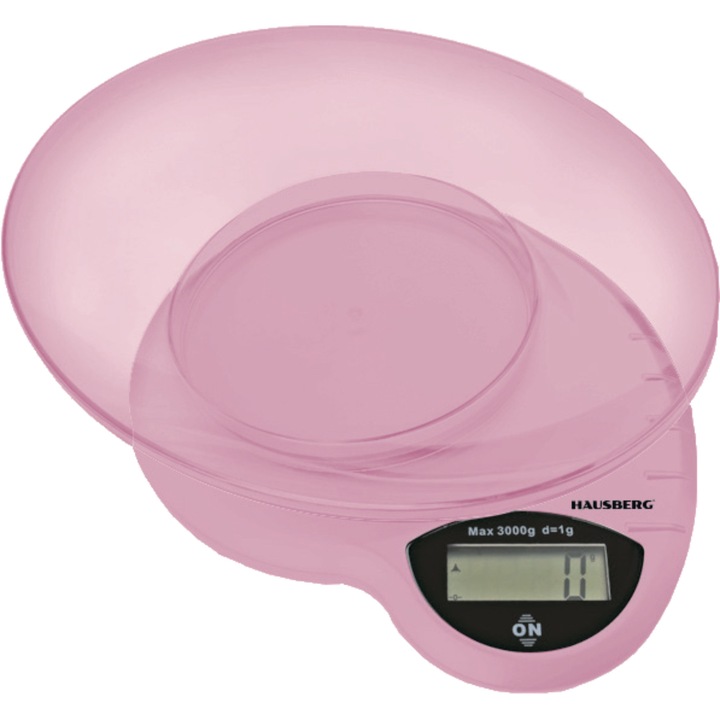 Cantar de bucatarie Hausberg HB-6015RZ, 3 kg, cu Bol din Plastic, Roz