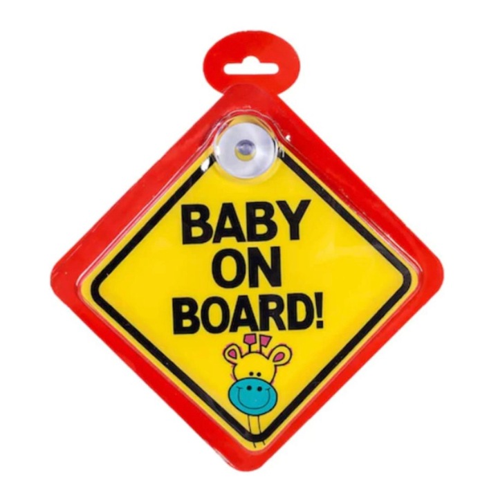 Semn Auto Cu Ventuze, Baby On Board, Sferique, Pentru Autoturizm, 14x14cm