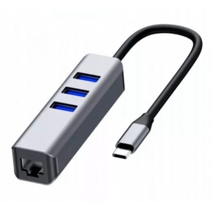 Адаптер HUB, Zenwire, USB-C Ethernet Gigabit RJ45 3x USB 3.0