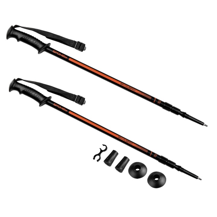 Щеки за трекинг, Spokey, алуминий/пластмаса, 135 см, черни/червени