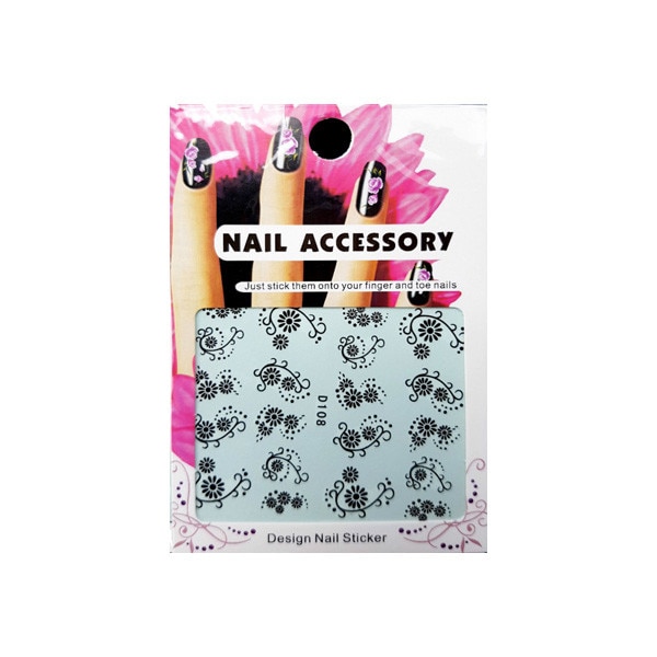 Tatuaj sticker cu efect acrilic pentru decor unghii D108, MoonbasaNails, Multicolor