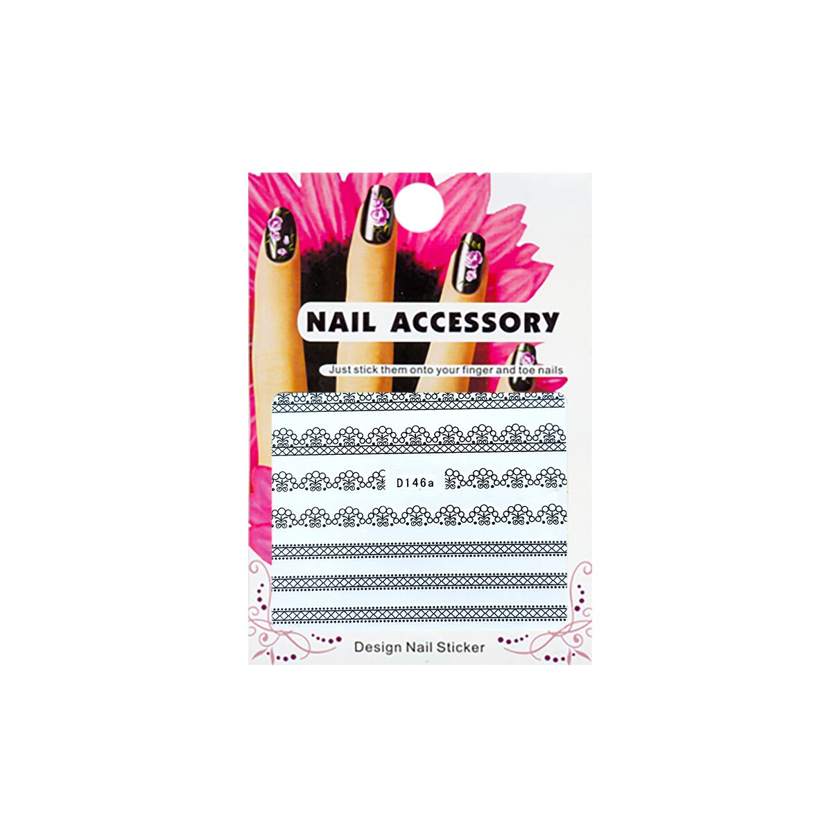 Tatuaj sticker cu efect acrilic pentru decor unghii D146a, MoonbasaNails, Multicolor