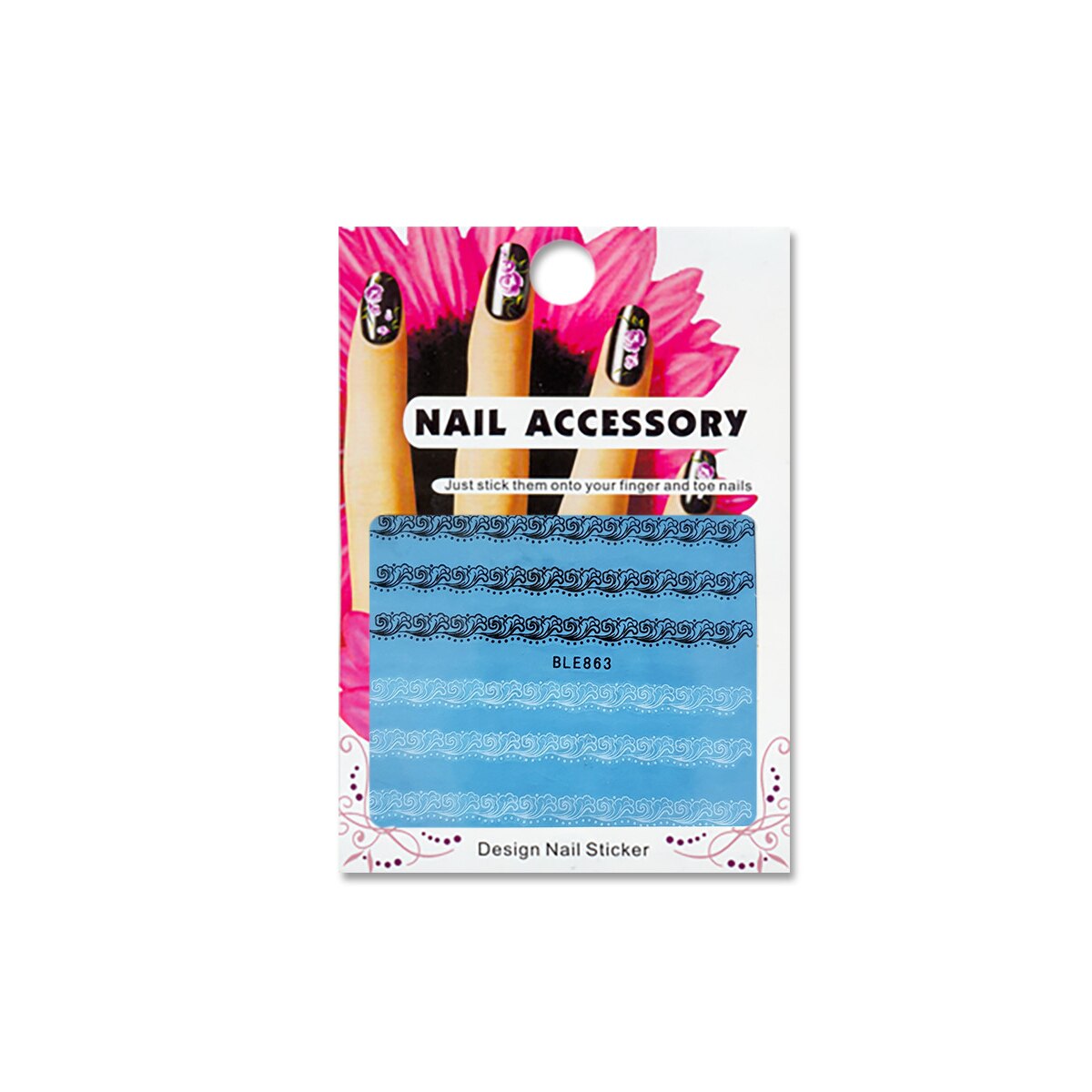 Tatuaj sticker cu efect acrilic pentru decor unghii BLE-863, MoonbasaNails, Multicolor