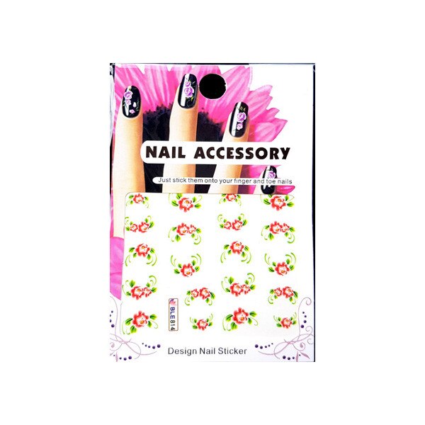 Tatuaj sticker cu efect acrilic pentru decor unghii BLE-814, MoonbasaNails, Multicolor