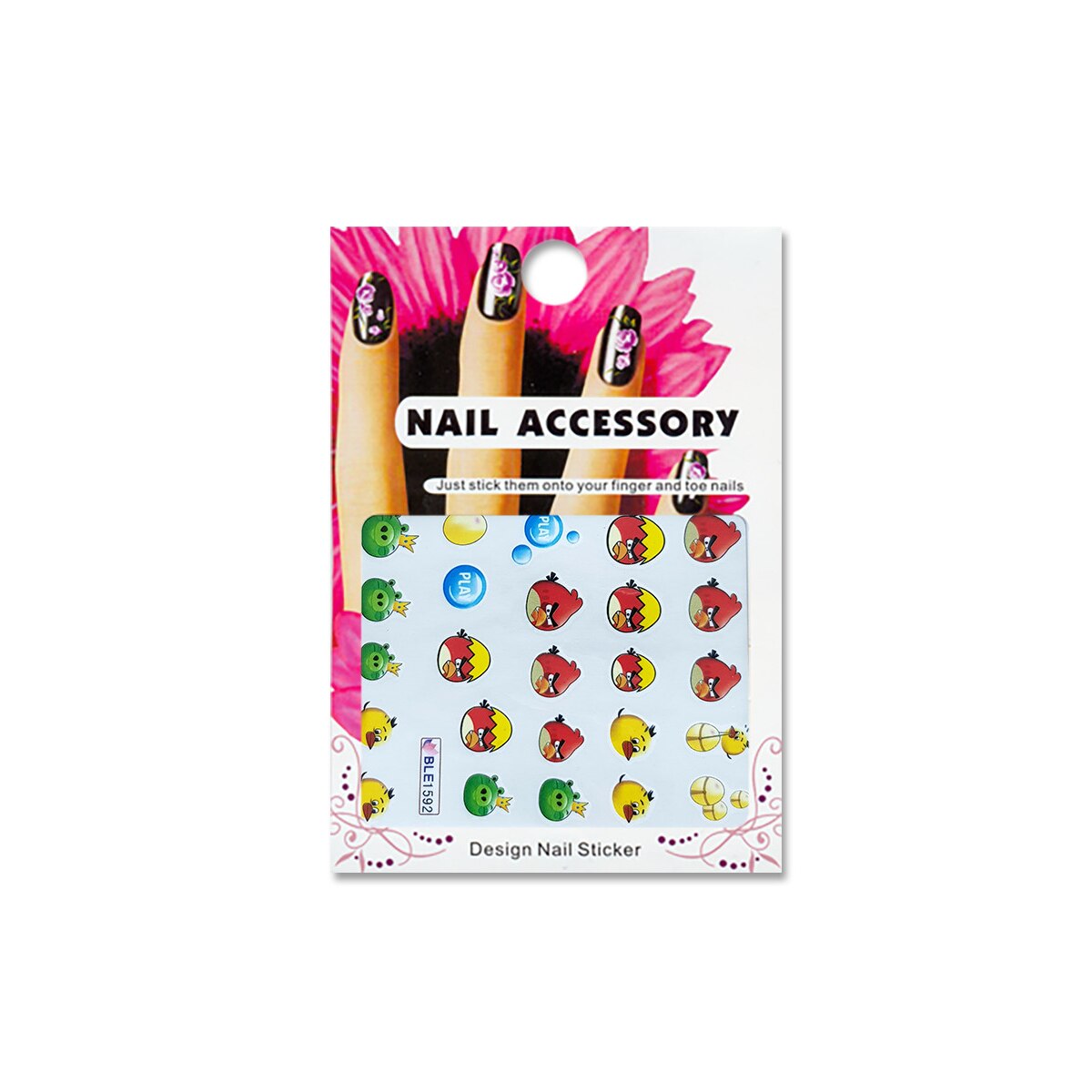 Tatuaj sticker cu efect acrilic pentru decor unghii BLE1592, MoonbasaNails, Multicolor