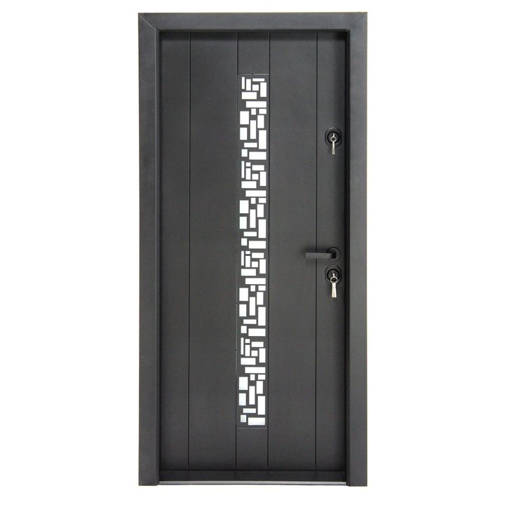 Usa metalica pentru exterior Still 605, izolata, cu geam, deschidere stanga, negru, 88x201 cm