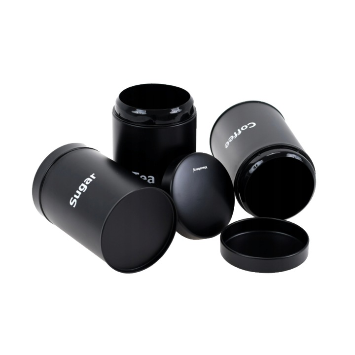 Set cutie pentru paine, recipiente pentru ceai, cafea, zahar, suport pentru pahare si suport pentru servetele, negru, Klausberg