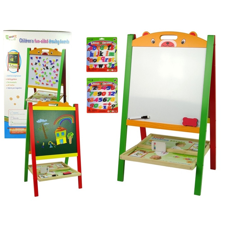 Fa mágneses tábla rajzoláshoz és tanuláshoz, számokkal és betűkkel