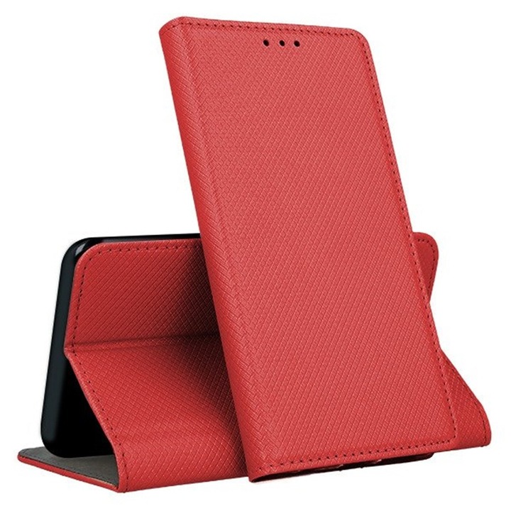 Калъф тип книга за Samsung Galaxy S22, капак капак, капак за телефон, магнитно закопчаване, поставка за банкова карта, червен