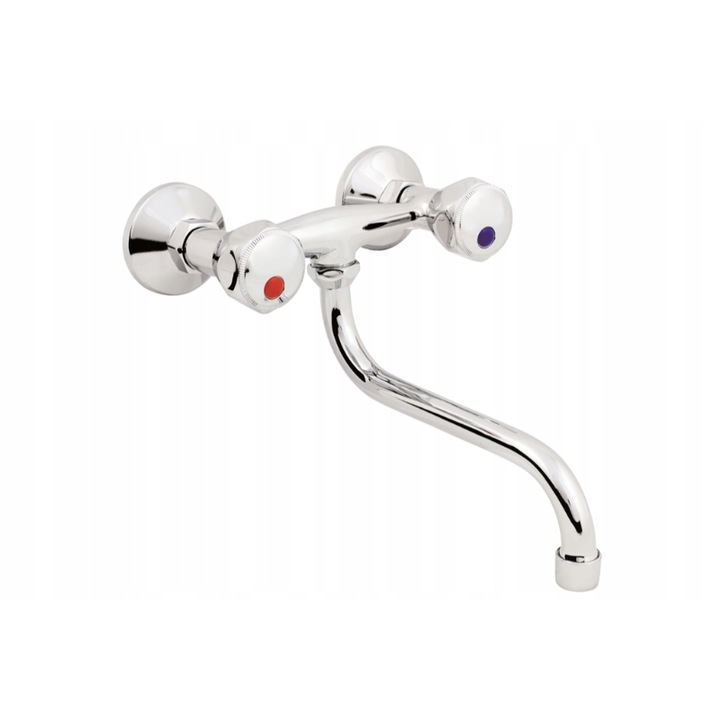 Fali csaptelep a mosogatóhoz, Dupla vezérlés, Sárgaréz, Ezüst