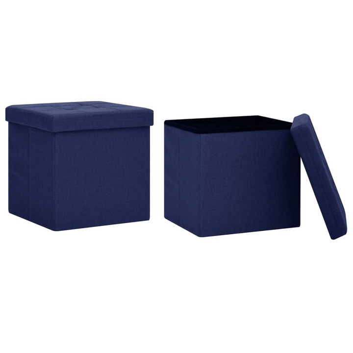 Set taburete depozitare pliabile vidaXL, 2 buc. albastru imitatie panza, 38 x 38 x 38 cm, 4.58 kg