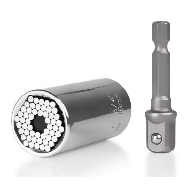 Set bit universal pentru insurubat, Crom vanadiu, 7-19mm, Argintiu